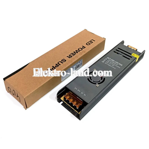 Блок питания 400W AVT-400-12V-33A мини (400Вт 12В 33А) узкий для светодиодной LED ленты, модулей, линеек